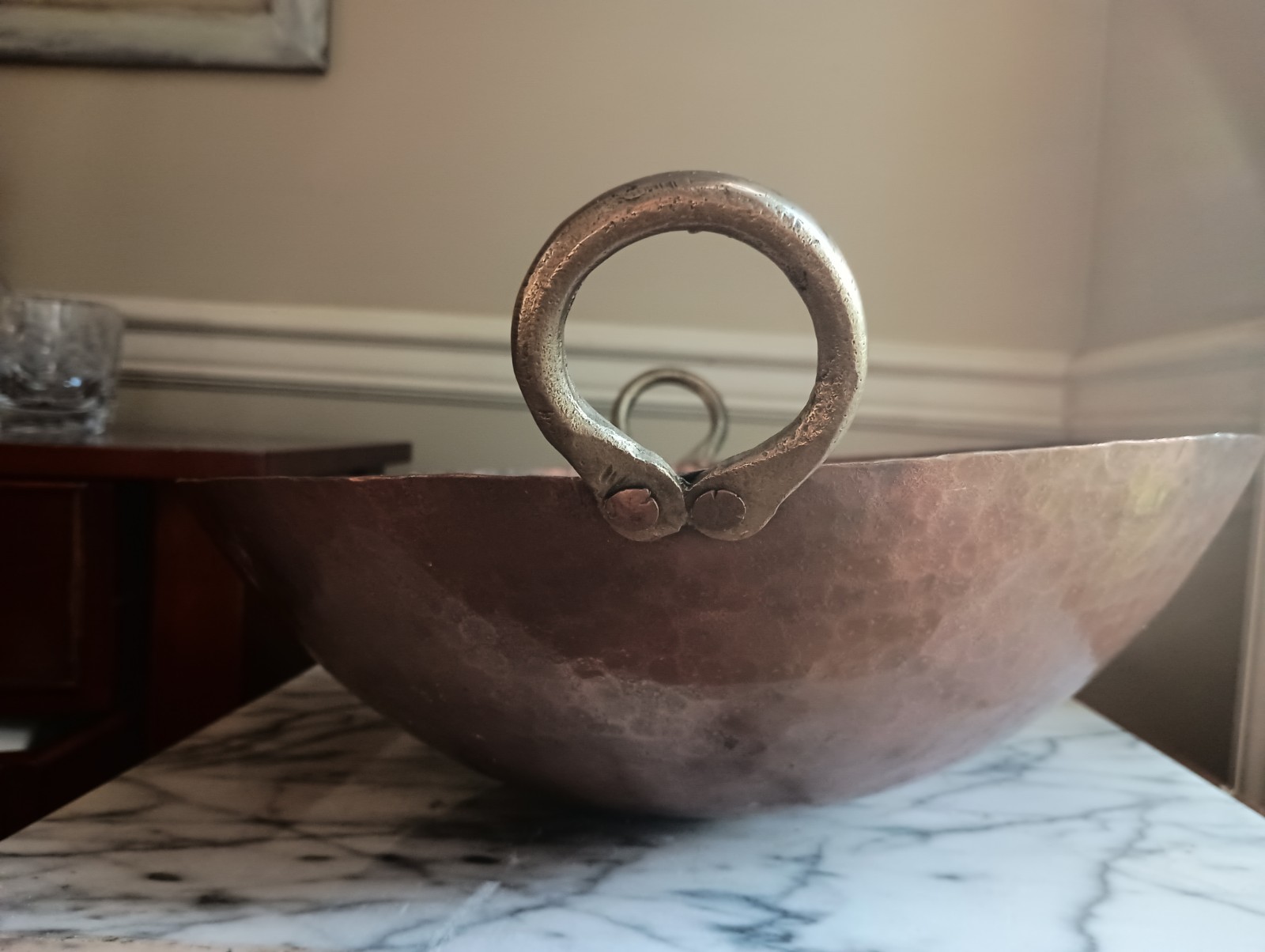 XL Hammered Copper Wok W/ Brass Handles, 17″ W/ Handles , 14″ Rim To Rim