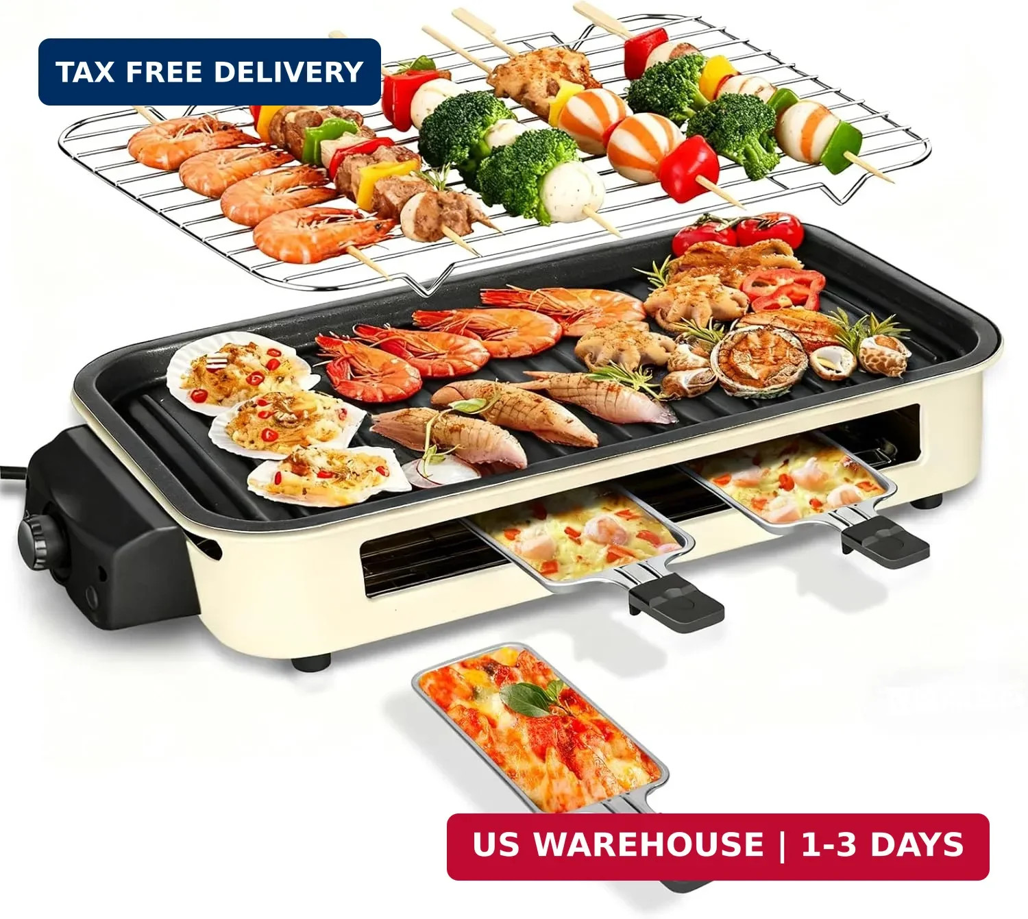 Electric Indoor Grill 1500W, YOHAWJAN 2 in 1 Smokeless Indoor Grills with Non-st