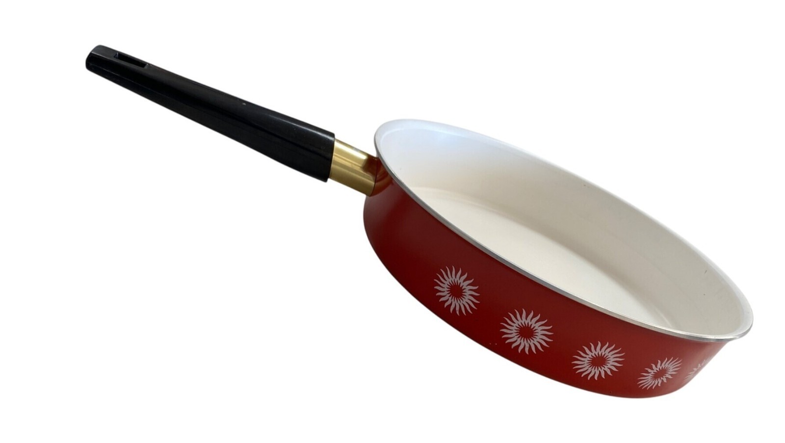 White Coated Red 10″ Frying Pan Starburst Aluminum