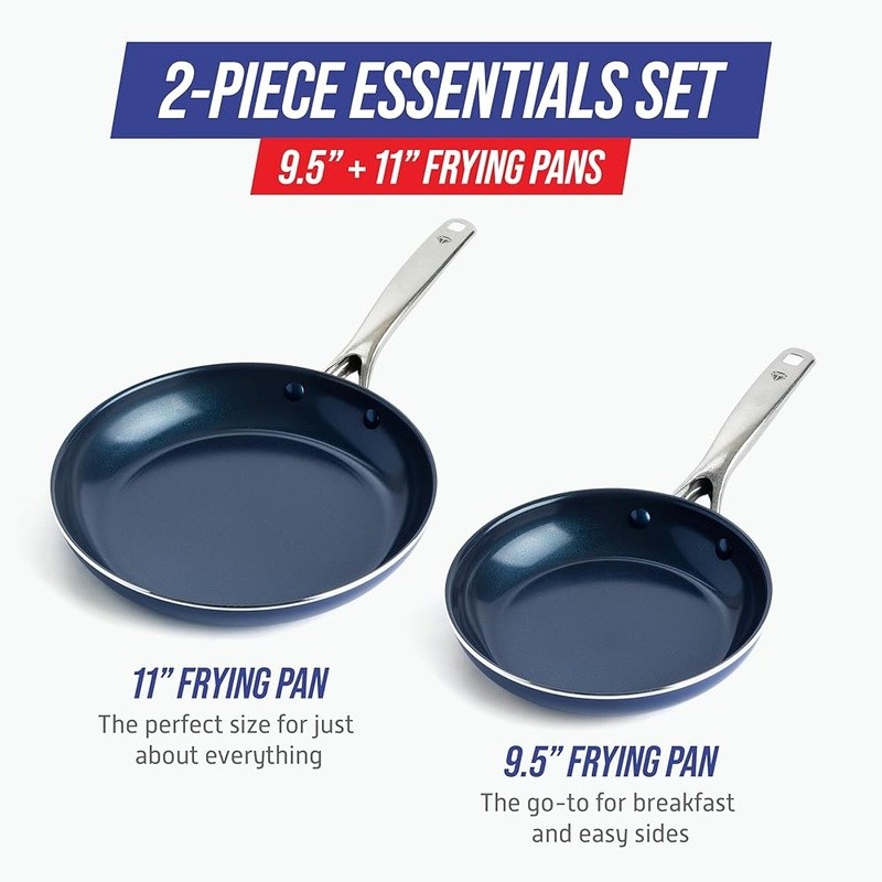 Nonstick Ceramic Frying Pans Set Durable Oven Safe Easy Clean Metal Safe New