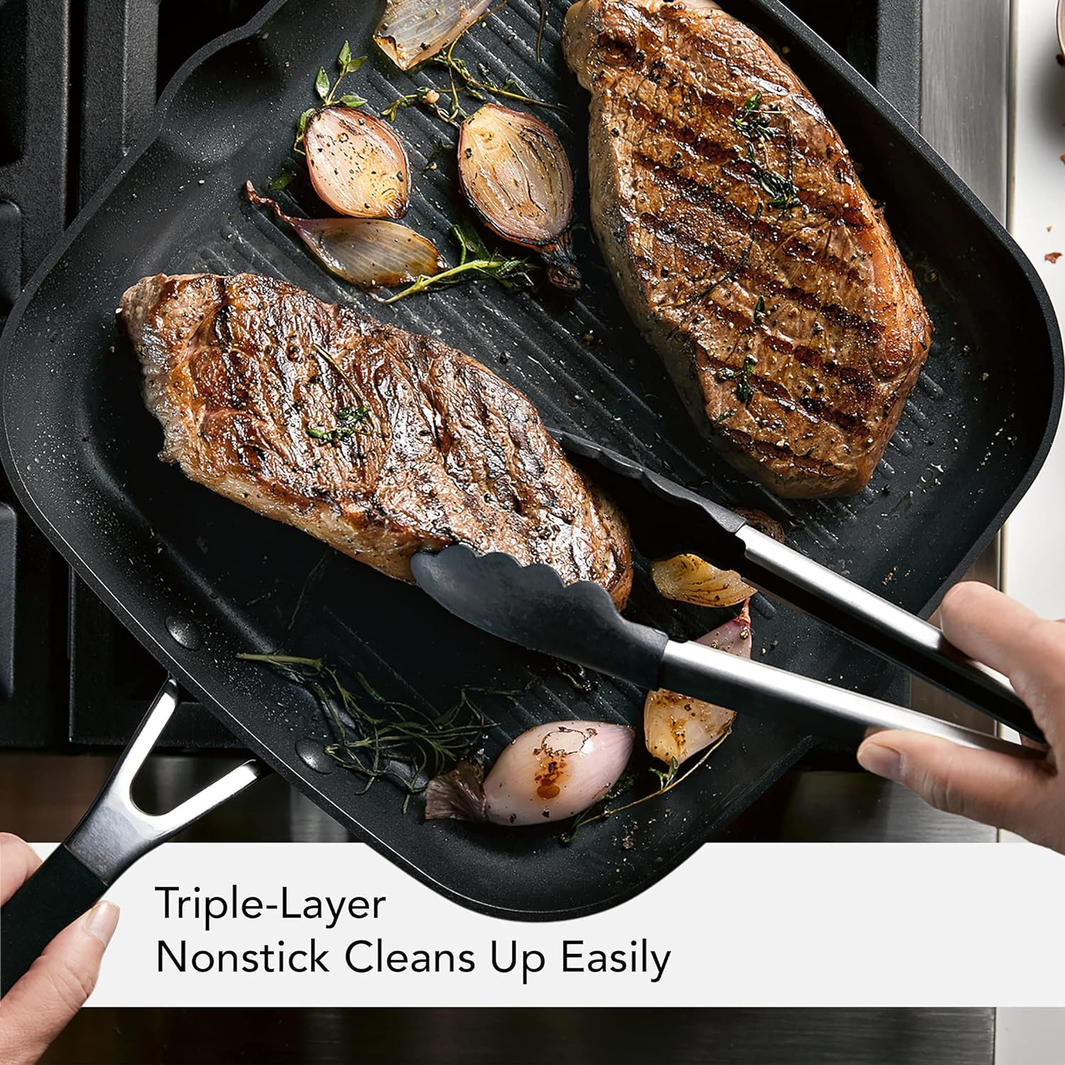 84808 Hard Anodized Nonstick Square Grill Pan/Griddle with Pour Spouts, 11.25 In