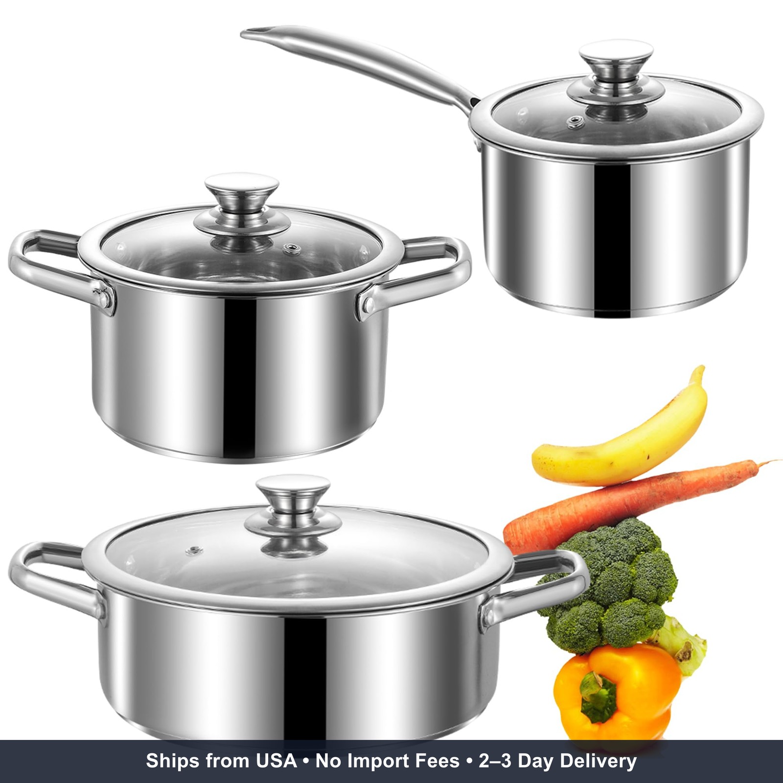 Stainless Steel pots and pans set, 6 Piece Nonstick Induction Kitchen Cookware S