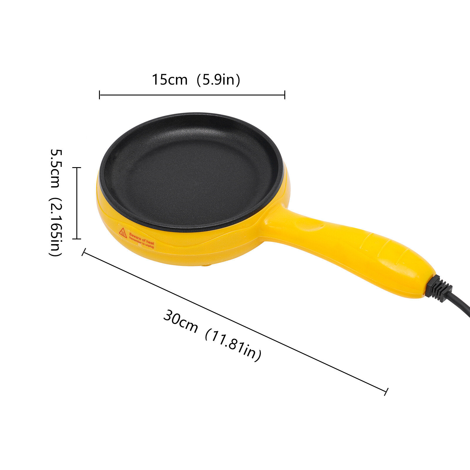 110V Stainless Steel Non-Stick Electric Skillet Yellow Mini Round Frying Pan