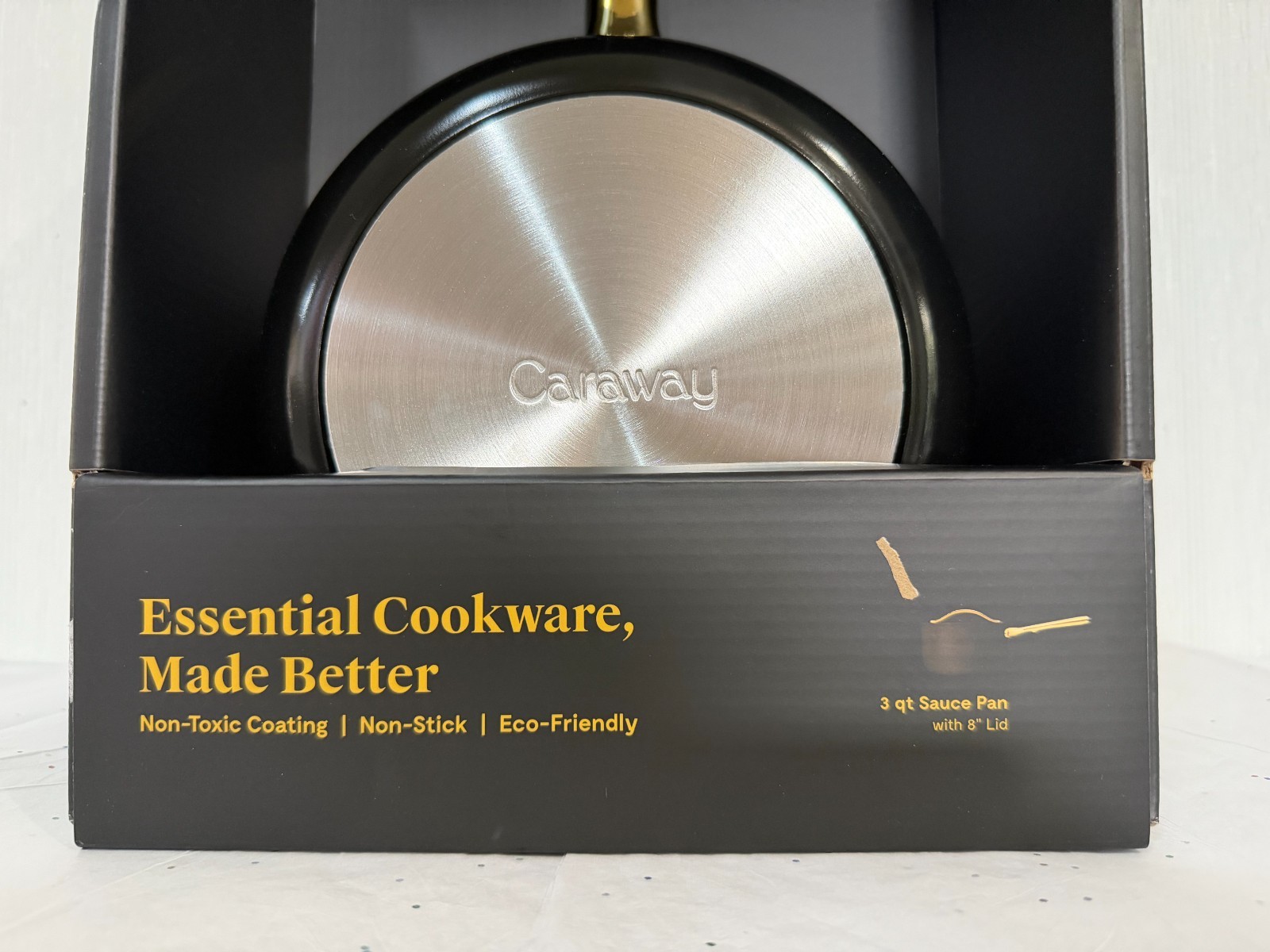 Caraway Nonstick Ceramic Sauce Pan with 8″ Lid Non Toxic 3 Qt Black