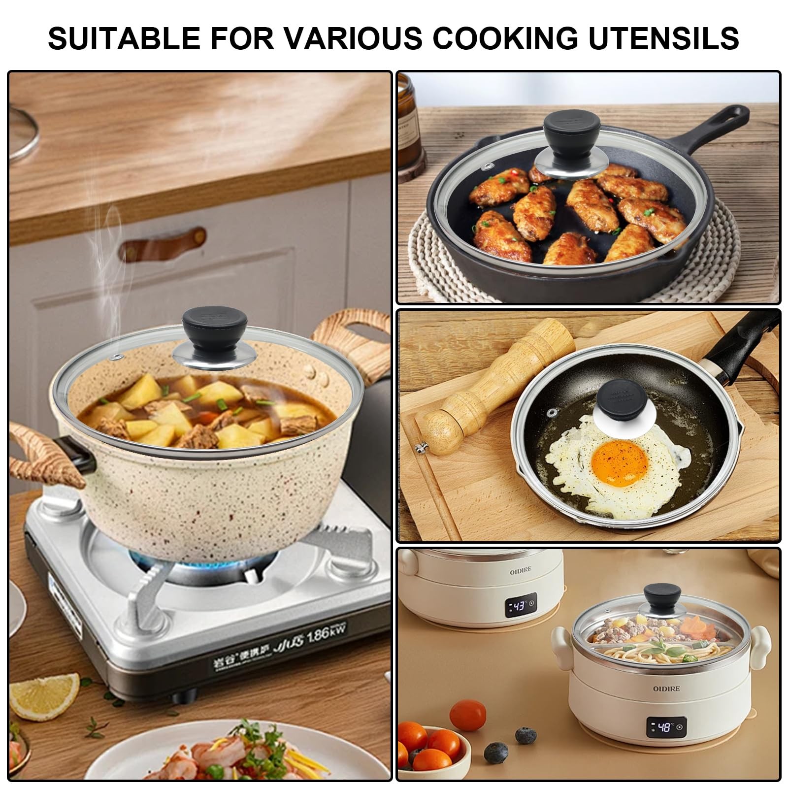 Glass Lid for Frying Pan 8 Inch Tempered Glass Pot Lid Cover with Stainless S…