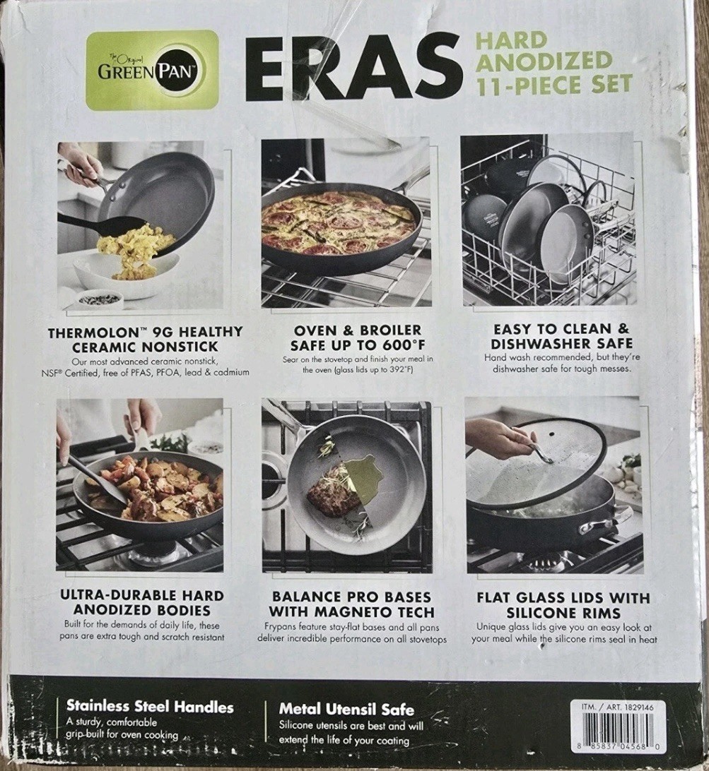 Green Pan Eras 11 Piece Cookware Set New Open Box Ceramic Nonstick