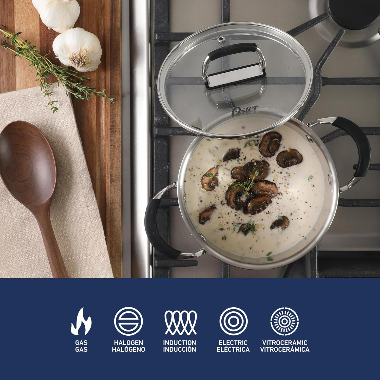 Oster Platinum Silverbolt 6 Piece Stackable Space-Saving Dutch Oven Sauce Pan Co
