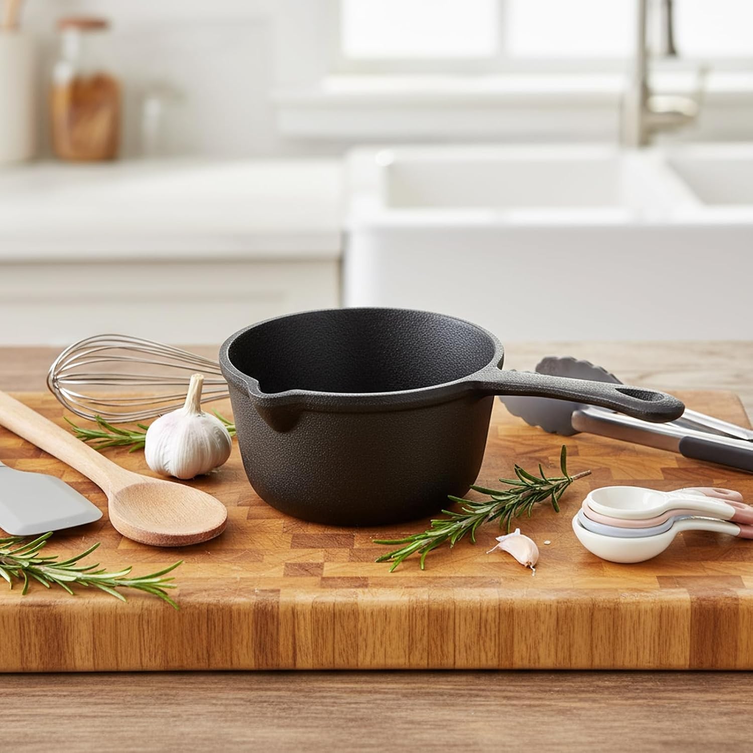 2 Pcs Cast Iron Sauce Pan 1.2 Quart Basting Pot with Handle Small Pre-seasoned
