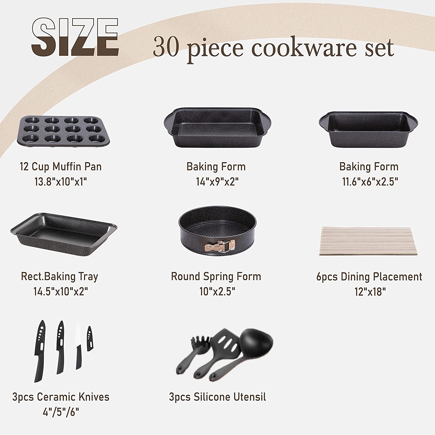 30 Pieces Cookware Set Nonstick Granite Coated Pots and Pans Set Bakeware Set US