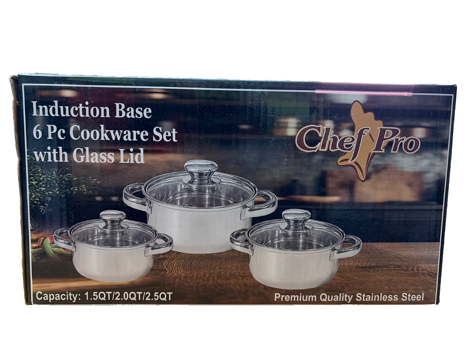 Chef Pro Stainless Steel Induction Base 6pc Cookware Set w/ Glass Lids