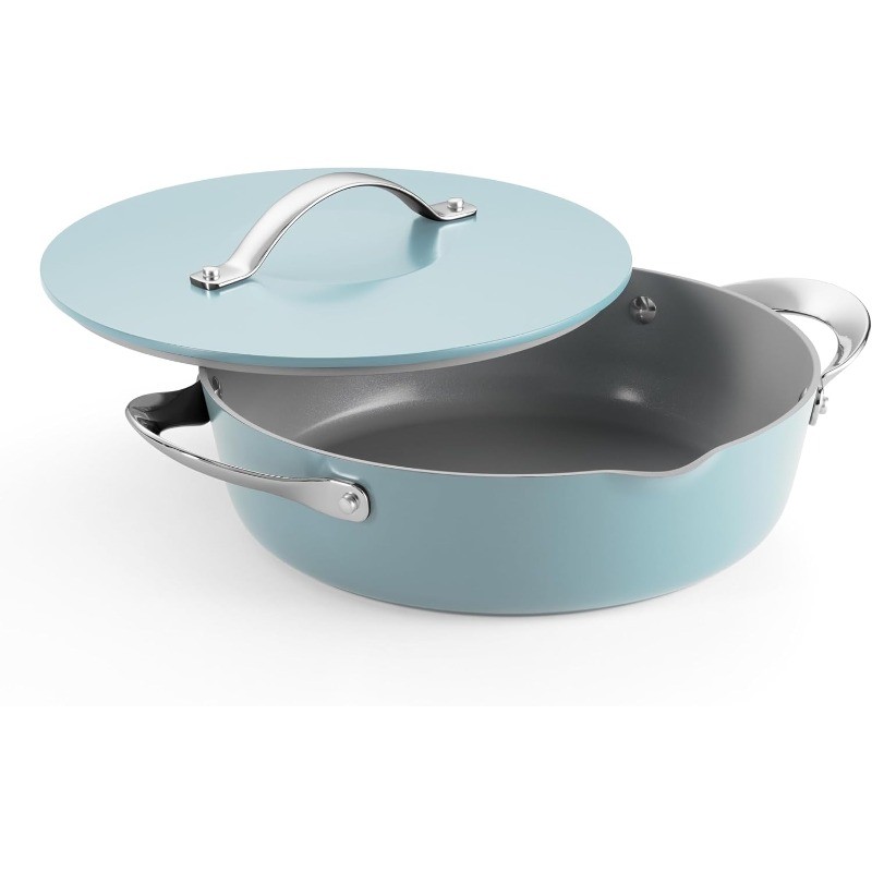 Fiora 4.25-Quart Multipurpose Ceramic Non Stick Cooking Pan with Lid, Frost Blue