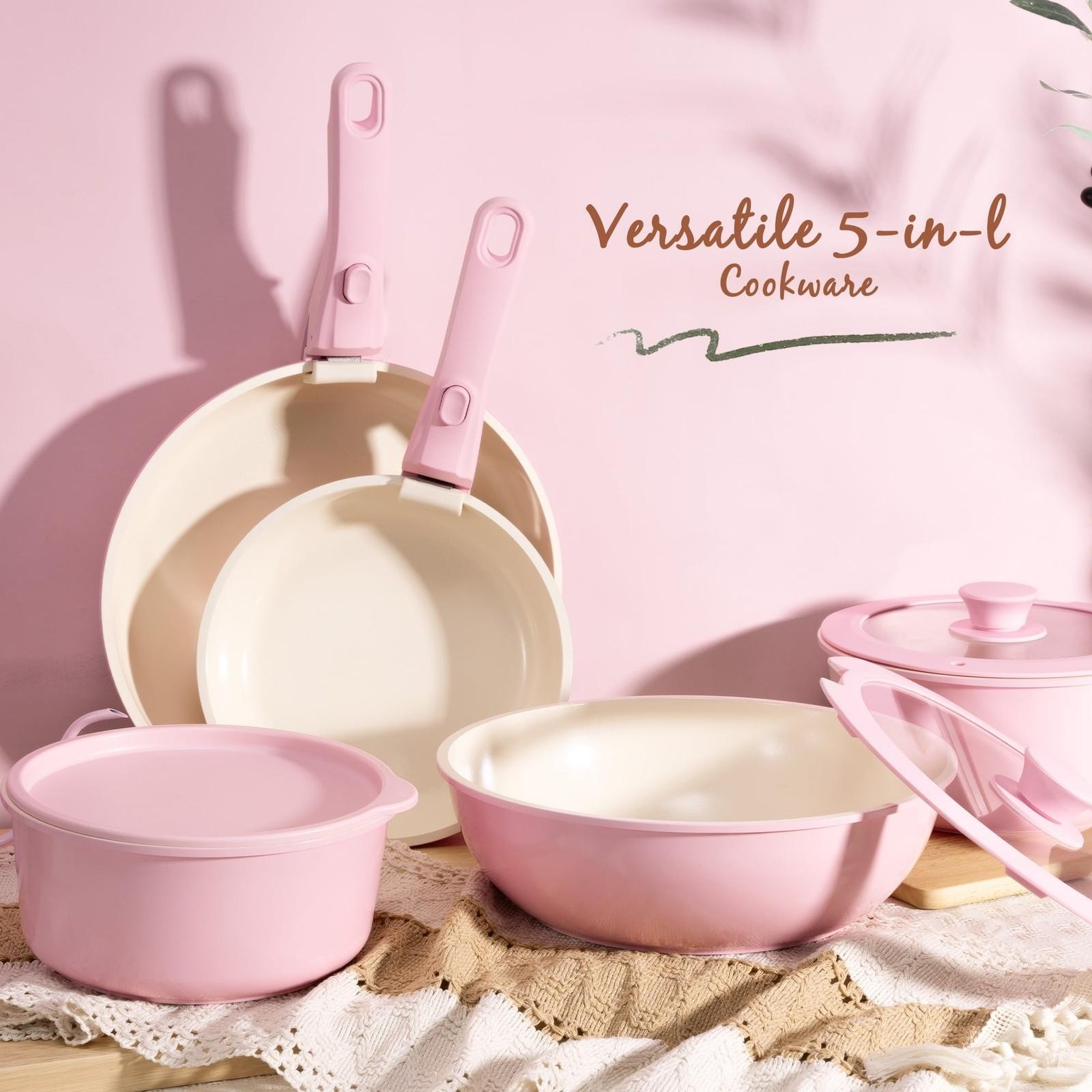 20-piece Ceramic Pots and Pans Set Nonstick Cookware Set with Detachable Handles