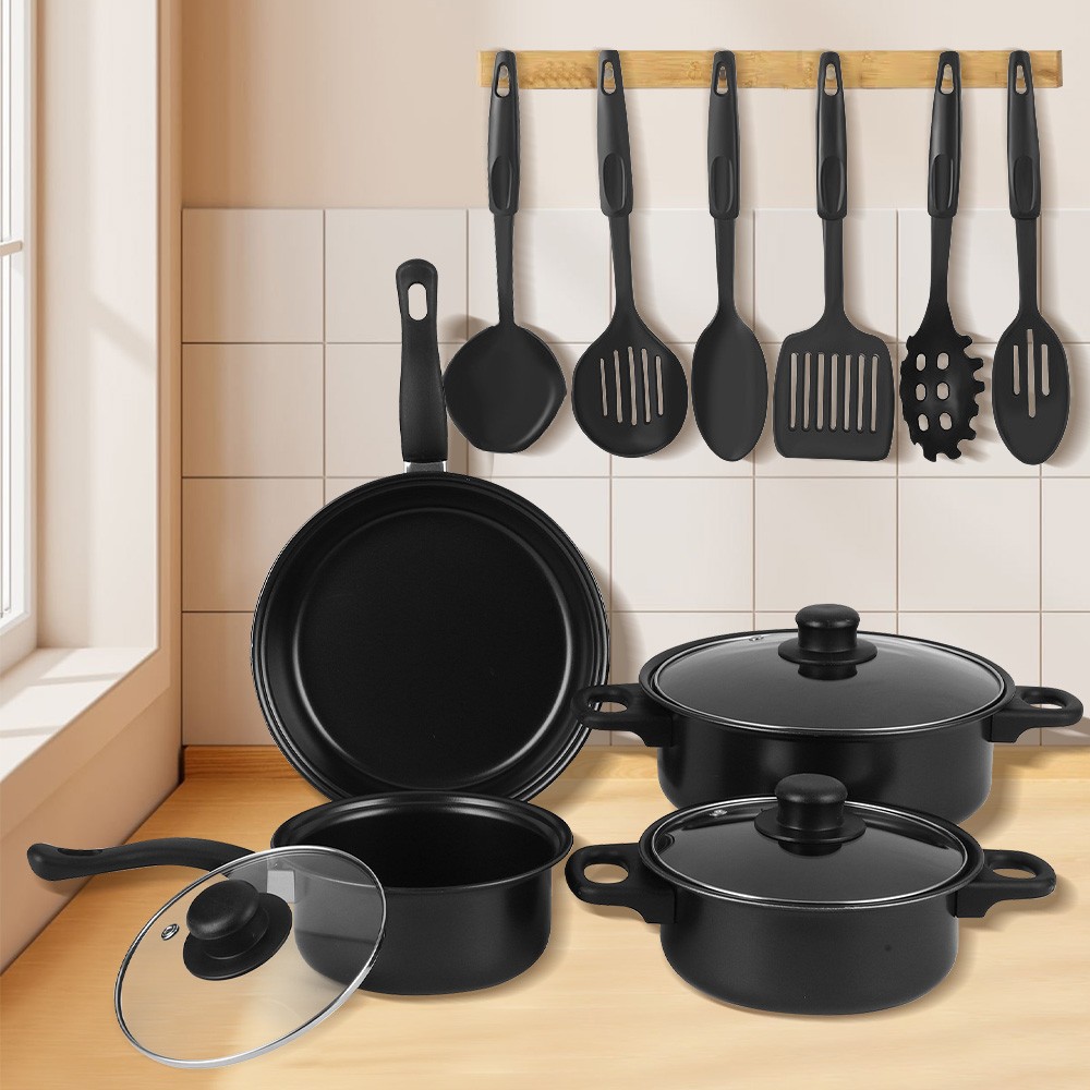 13 Piece Cookware Set Nonstick Pots and Pans Home Kitchen Cooking Non Stick Lid