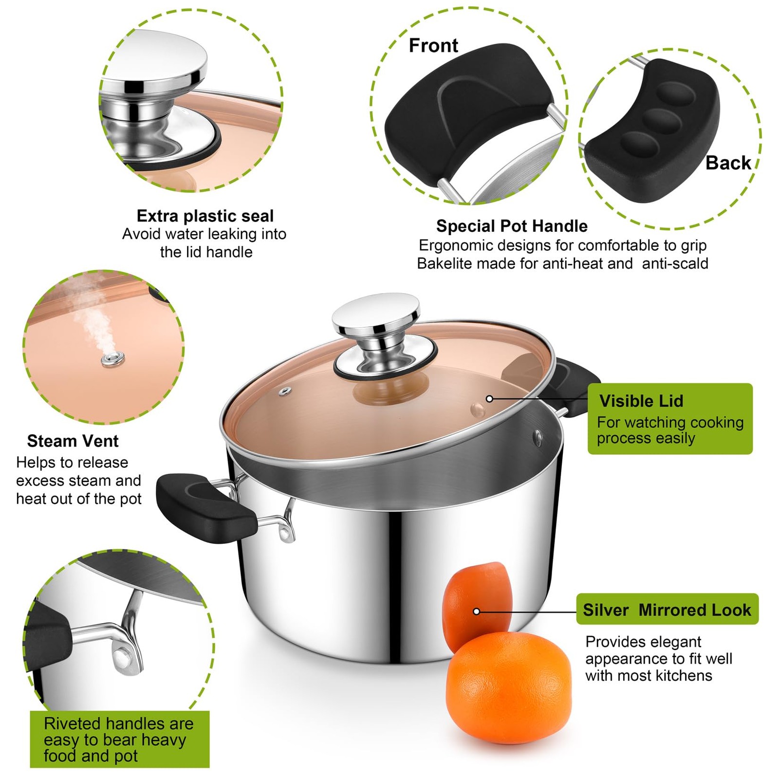 5 Quart 3-Ply Cooking Stock Pot with Lid, Stainless Steel Large Pot for Pasta…