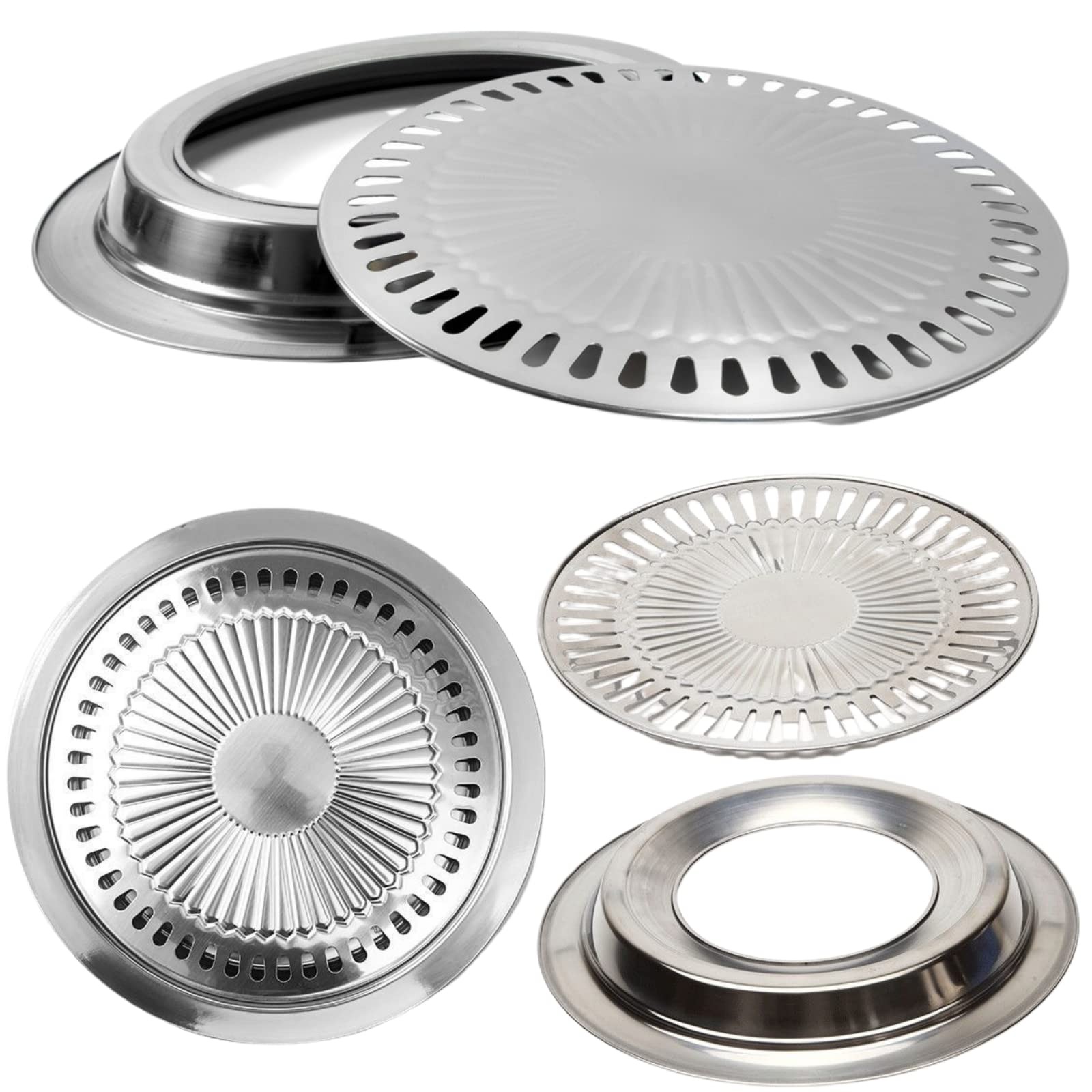 Korean BBQ Grill Pan Stainless Steel Non-Stick Round Smokeless Roasting