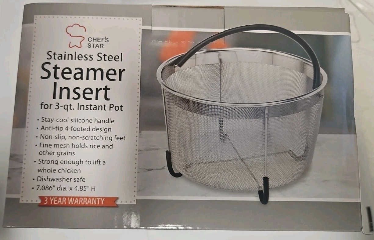 Chef’s Star 3 Qt Instant Pot Stainless Steel Steamer Insert Mesh Basket New