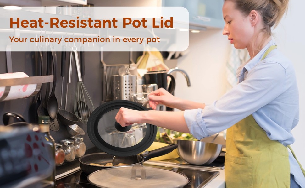 Universal Pot Lid, Silicone Glass Cover for 6.5″, 7″, 8″ pan & Skillets |