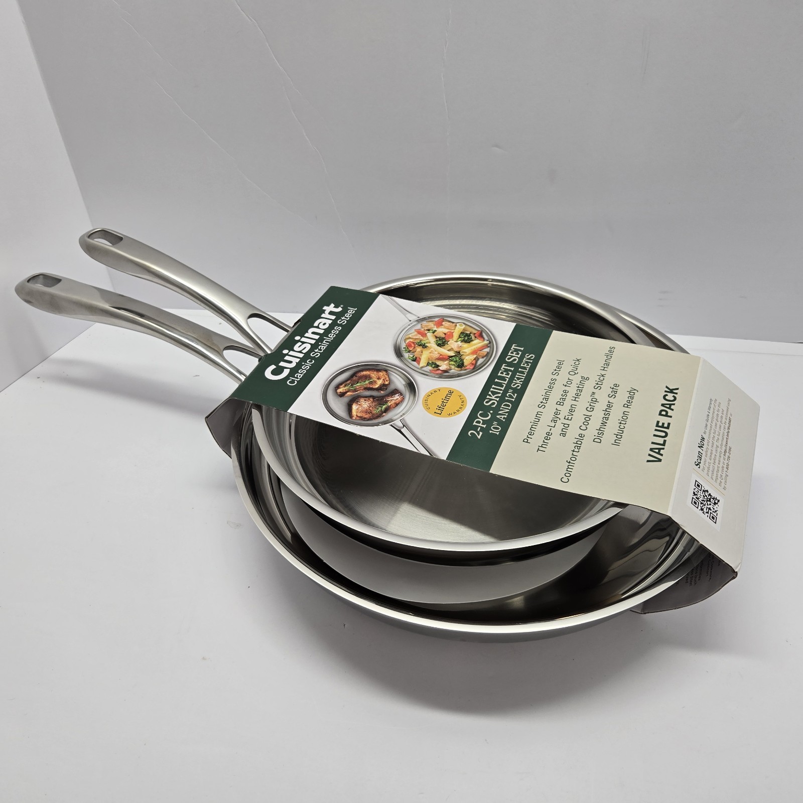 Cuisinart Classic 10″ & 12″ Stainless Steel 2Pk Skillet Set, Premium Tri-Ply