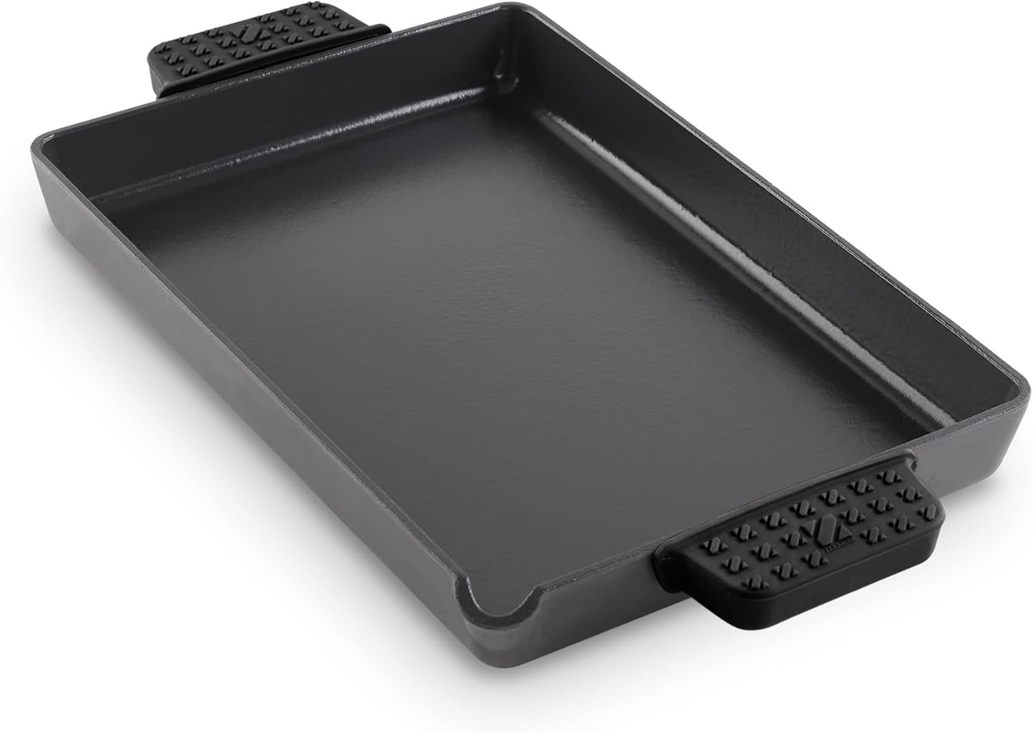 9″X13″ Nonstick Cast Iron Pan with Pour Spout and Removable Silicone Grips for S