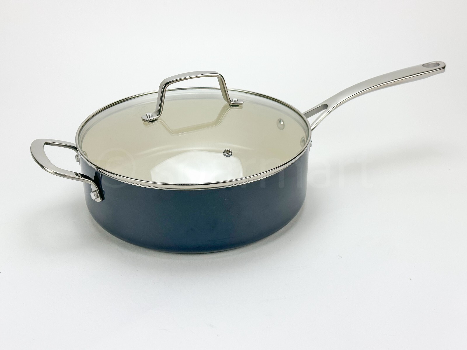 Martha Stewart Blue 4.6-Qt Sauté Pan Hard-Enameled Aluminum Nonstick Cookware