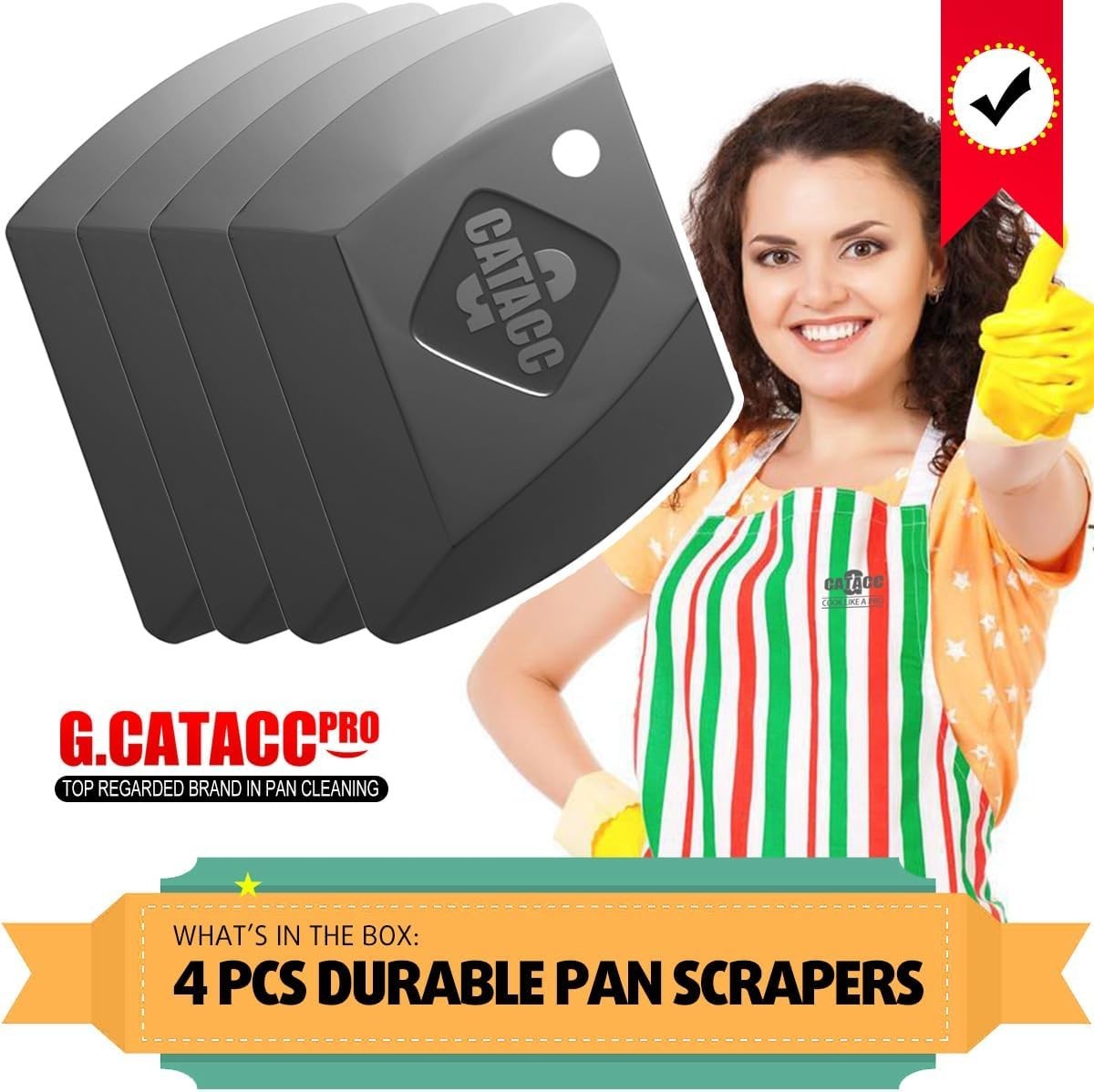 Dish Scraper Tool 4 Pack Plastic Pan Scrapers for Cleaning Skillets and Pots