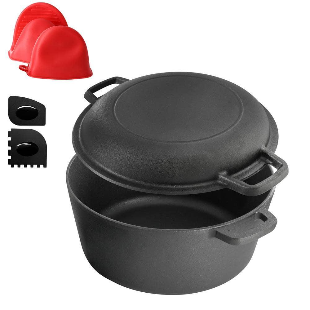 MegaChef Dutch Oven Skillet 5 Qt Pre-Seasoned 2-in-1 Cast Iron Durable Versatile