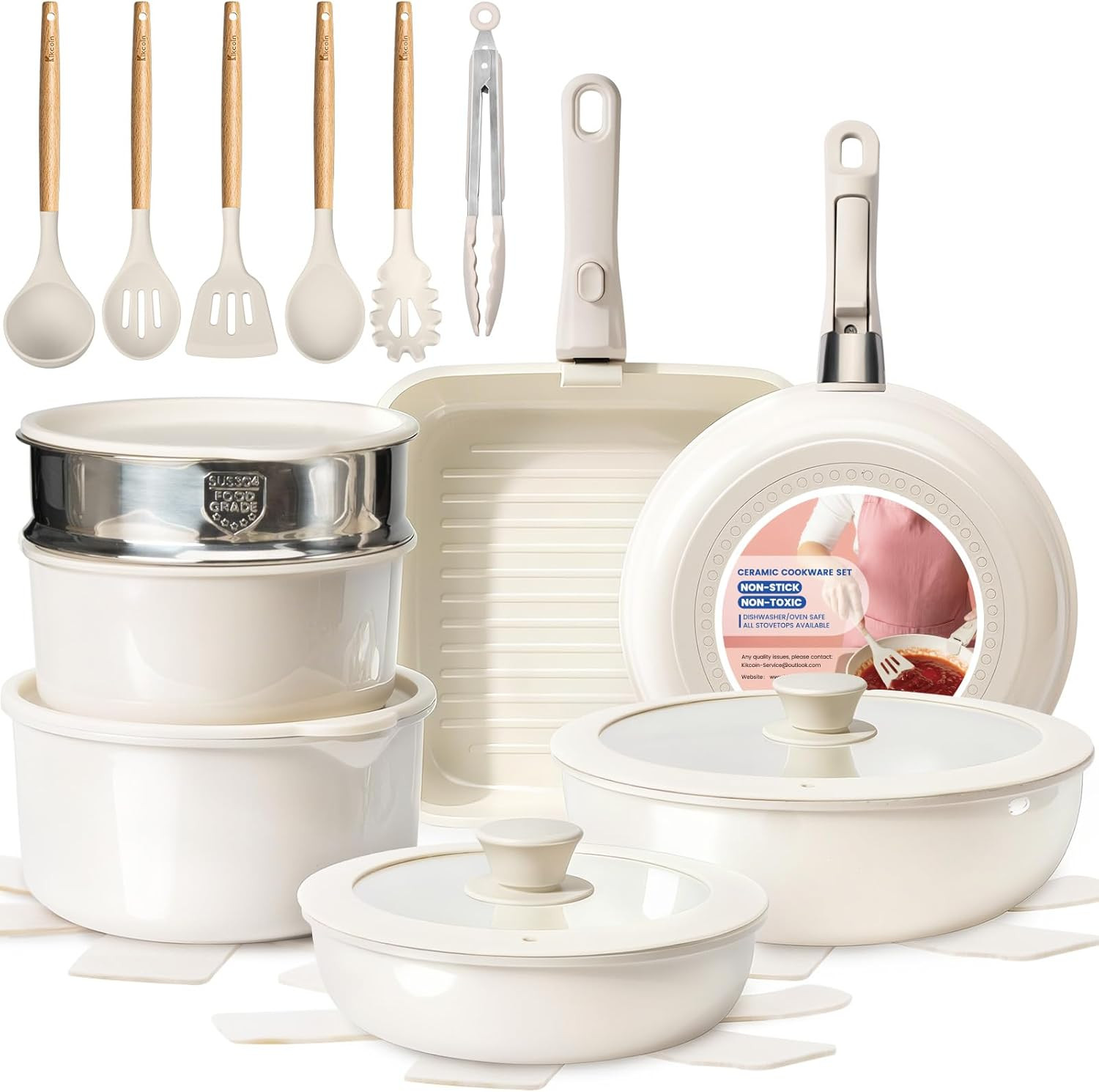 Nonstick Pots And Pans Set Ceramic Cookware Detachable Handle 25 Pack Induction