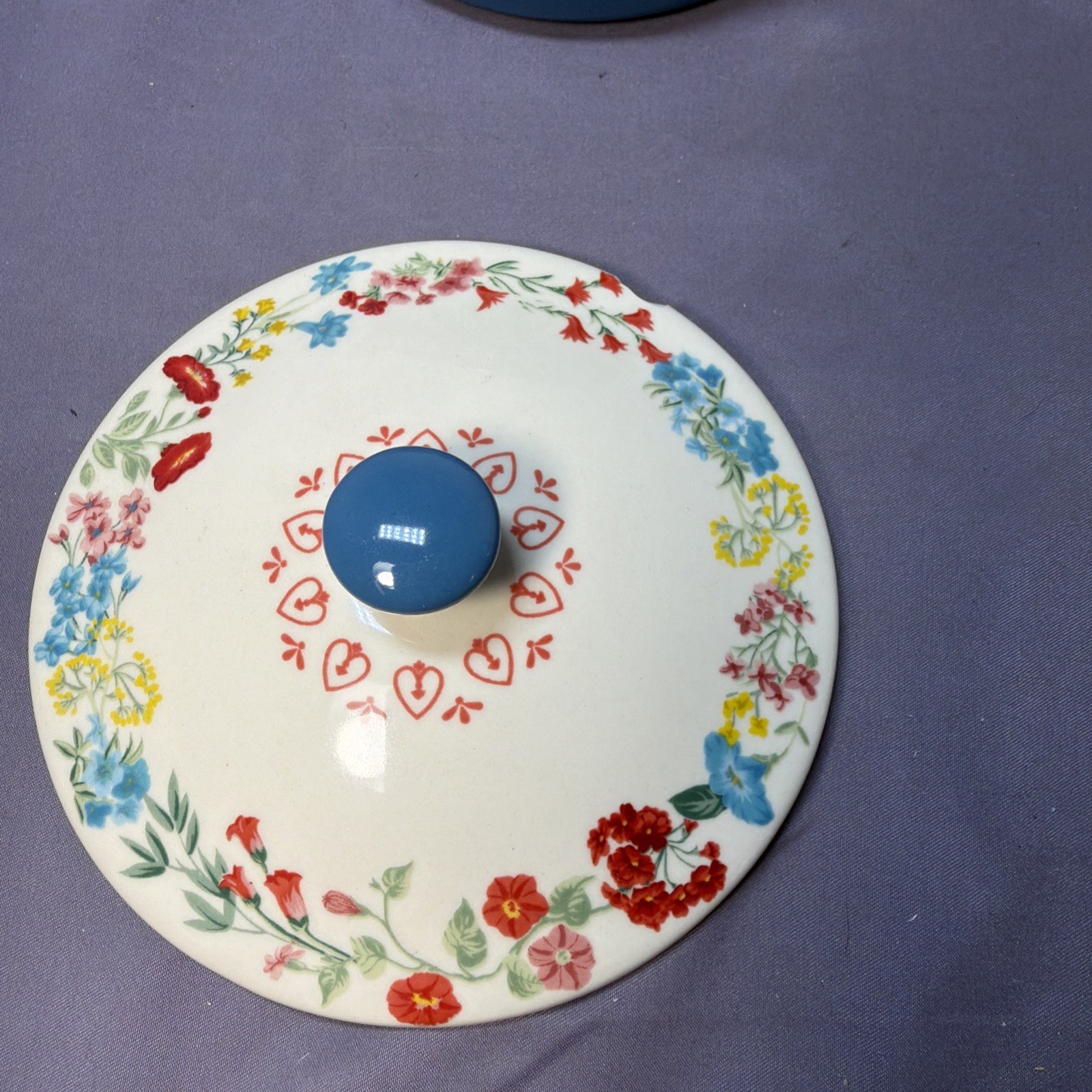 Pioneer Woman Blue & White Fancy Flourish Mini Cocotte w/Lid 16 oz 4.5” See Pics