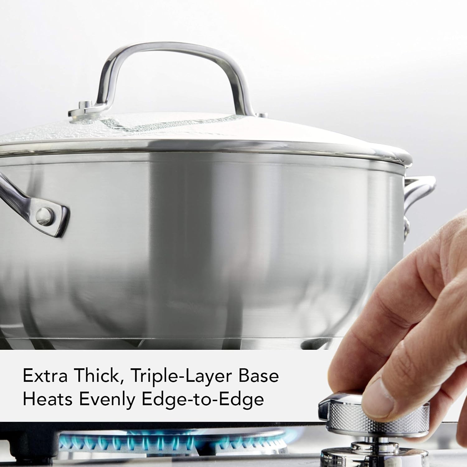 4QT Stainless Steel Induction Casserole Pot with Lid 3 Ply Base