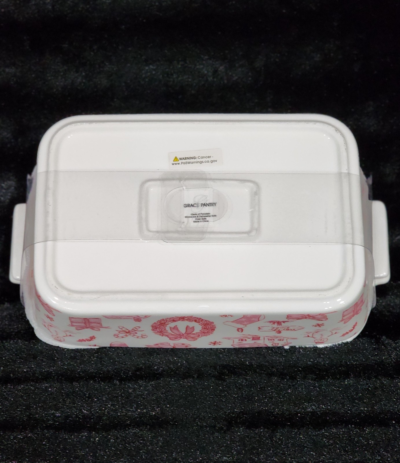 Grace Pantry Christmas PINK BOW 2qt Rectangular Baker & Lid 11″ Oven Safe 3 in 1