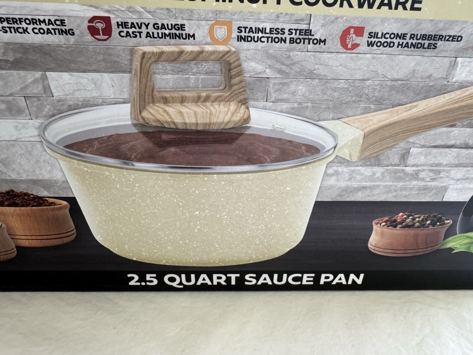MarbleStone Cast Aluminum Cookware 2.5 Quart Sauce Pan with Lid