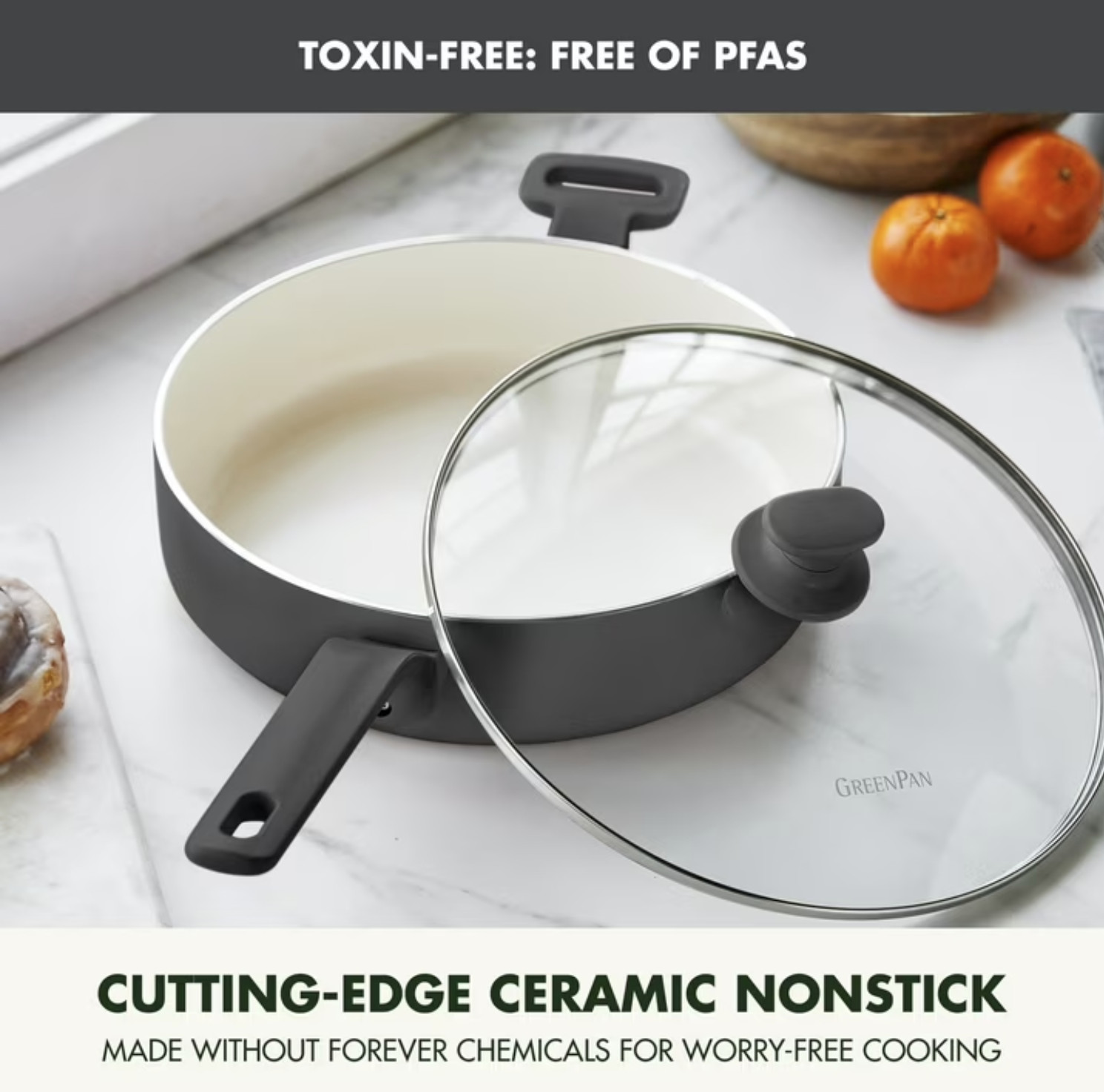 GreenPan Essence 5QT Jumbo Ceramic Nonstick Sauté Pan with Lid, Oven Safe NEW