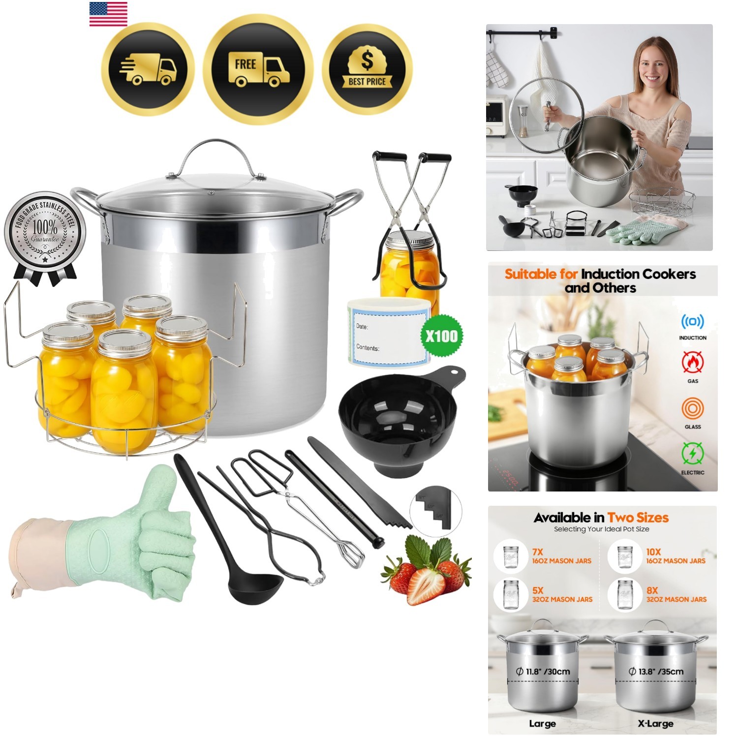 Stainless Steel Canning Pot with Rack and Lid, Large Water Bath Canner, Full …