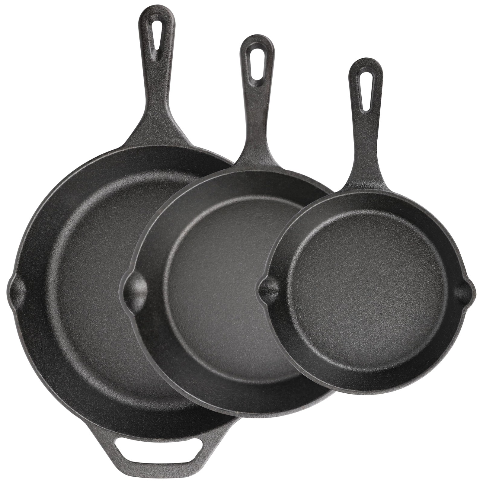 Cast Iron Skillet 3-Piece Set, 6″, 8″, 10″ Frying Pans, Heavy-Duty Pre-Season…