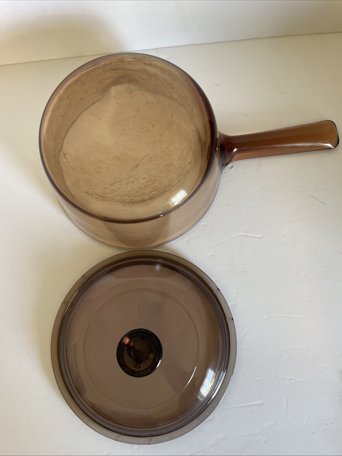 Vtg Vision Corning Ware 1L Amber Sauce Pan Pot w/Pour Spout & Pyrex Lid
