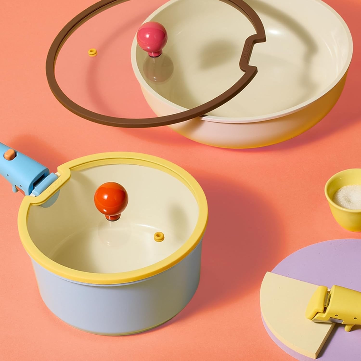 20pc Ceramic Nonstick Cookware Set, Detachable Handles, Limited Edition Colorful