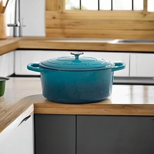 Crock-Pot Artisan 5-Quart Round Enameled Cast Iron Dutch 5-Quart, Teal Ombre