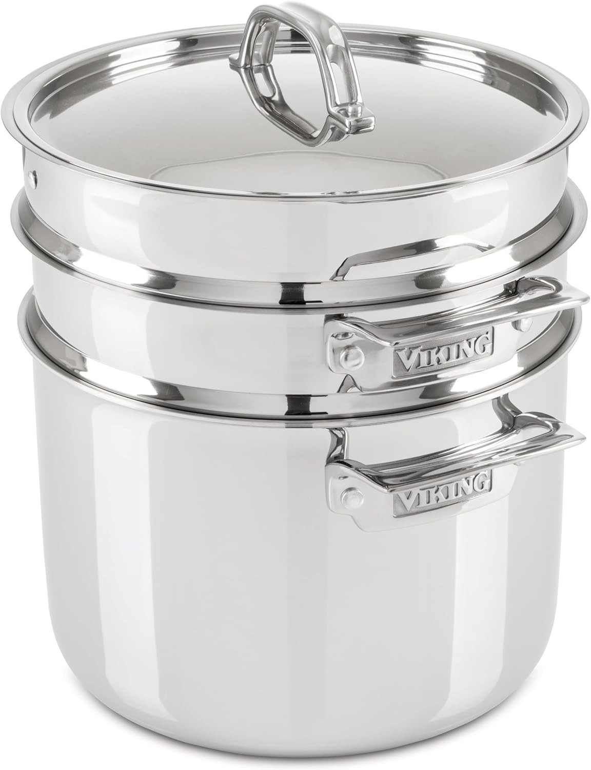 8 Quart 3-Ply Stainless Steel Pasta Pot with Lid & Steamer Basket, Silver