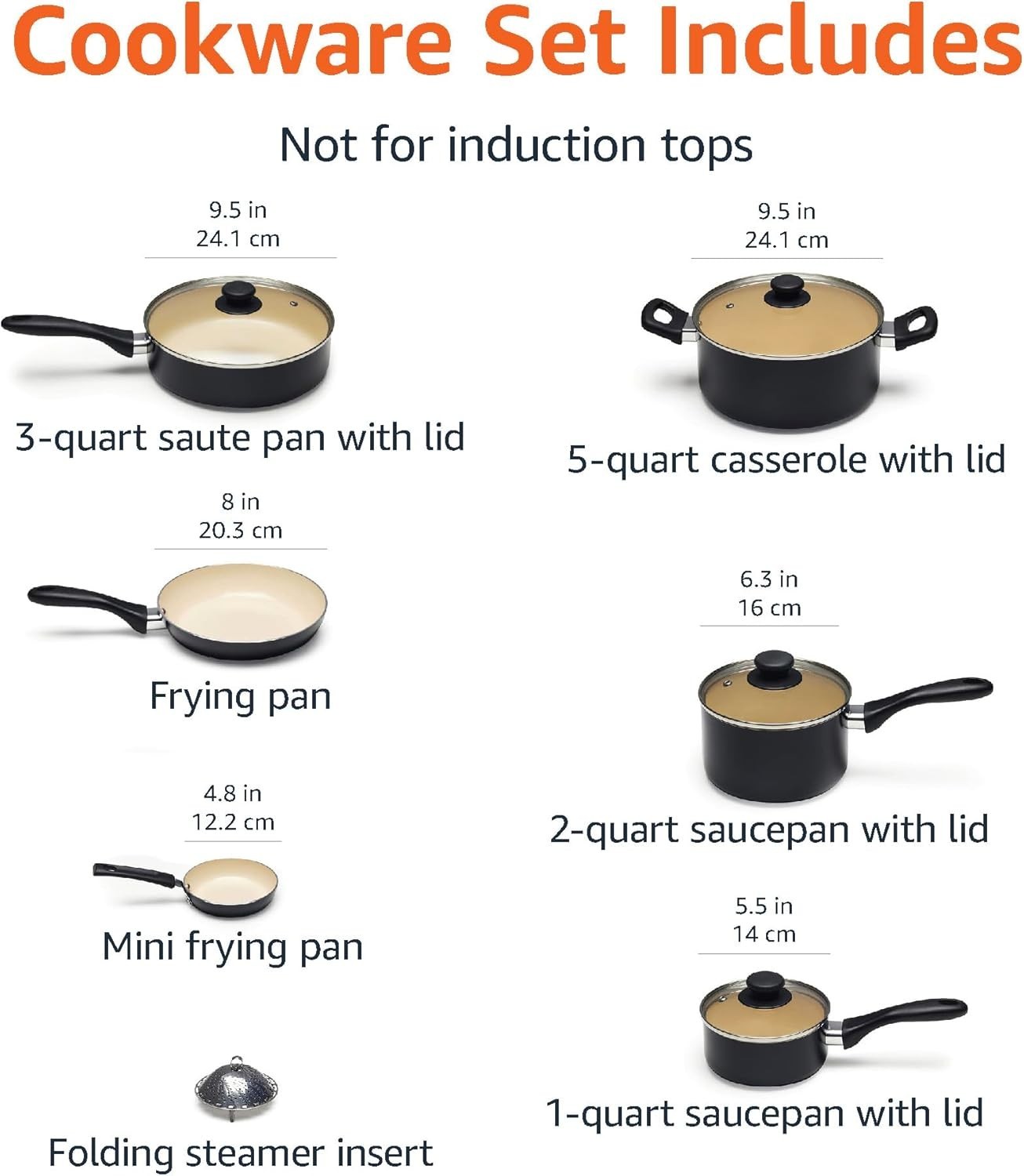 Amazon Basics 11 Piece Ceramic Non-Stick Pots & Pans Set Dishwasher & Oven Safe