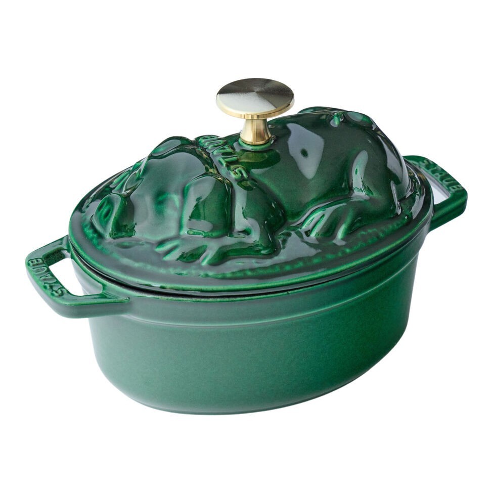 Staub Piggy Cocotte 17cm Oval Basil Green Enameled Cast Iron Pot Brand New