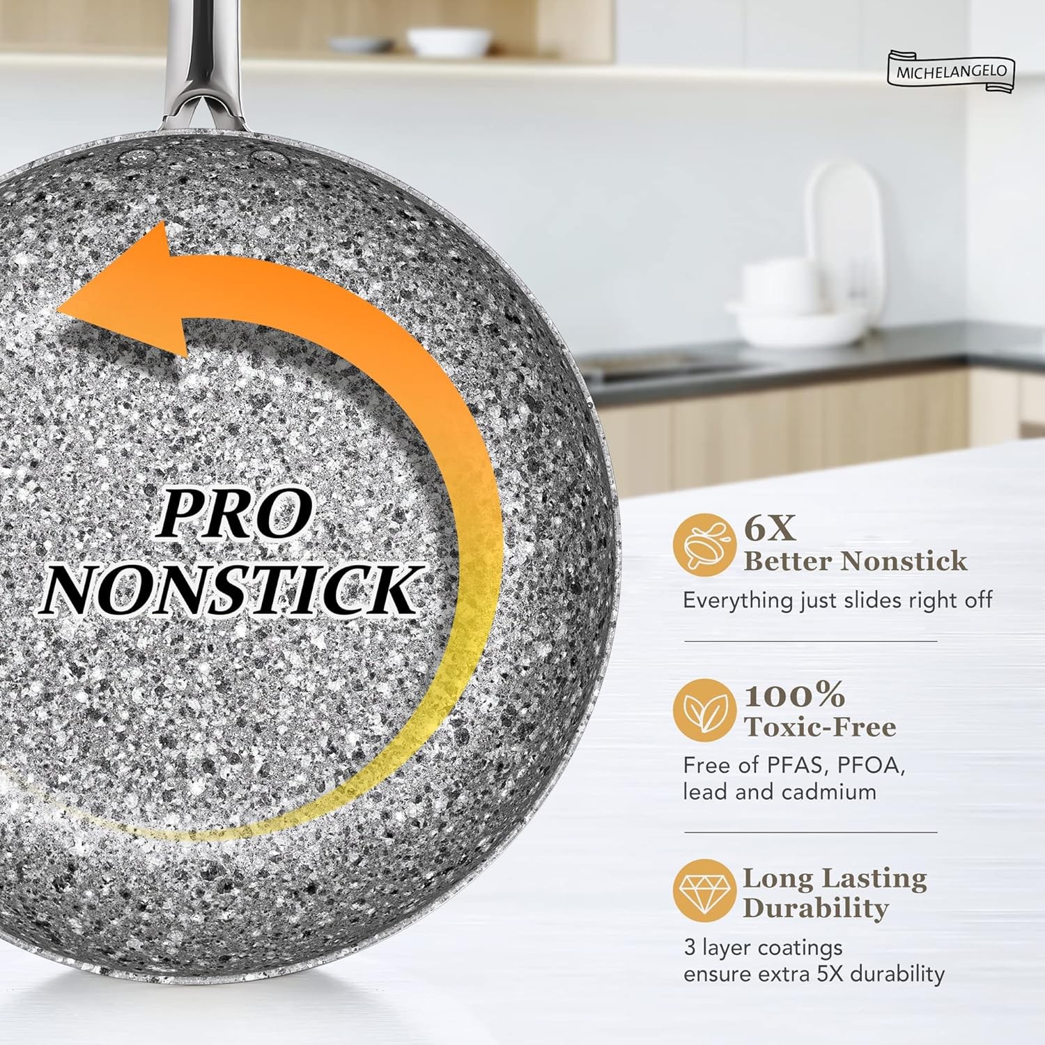 Frying Pans Set with 100% APEO & PFOA-Stone Non Stick Coating, Granite Skillet