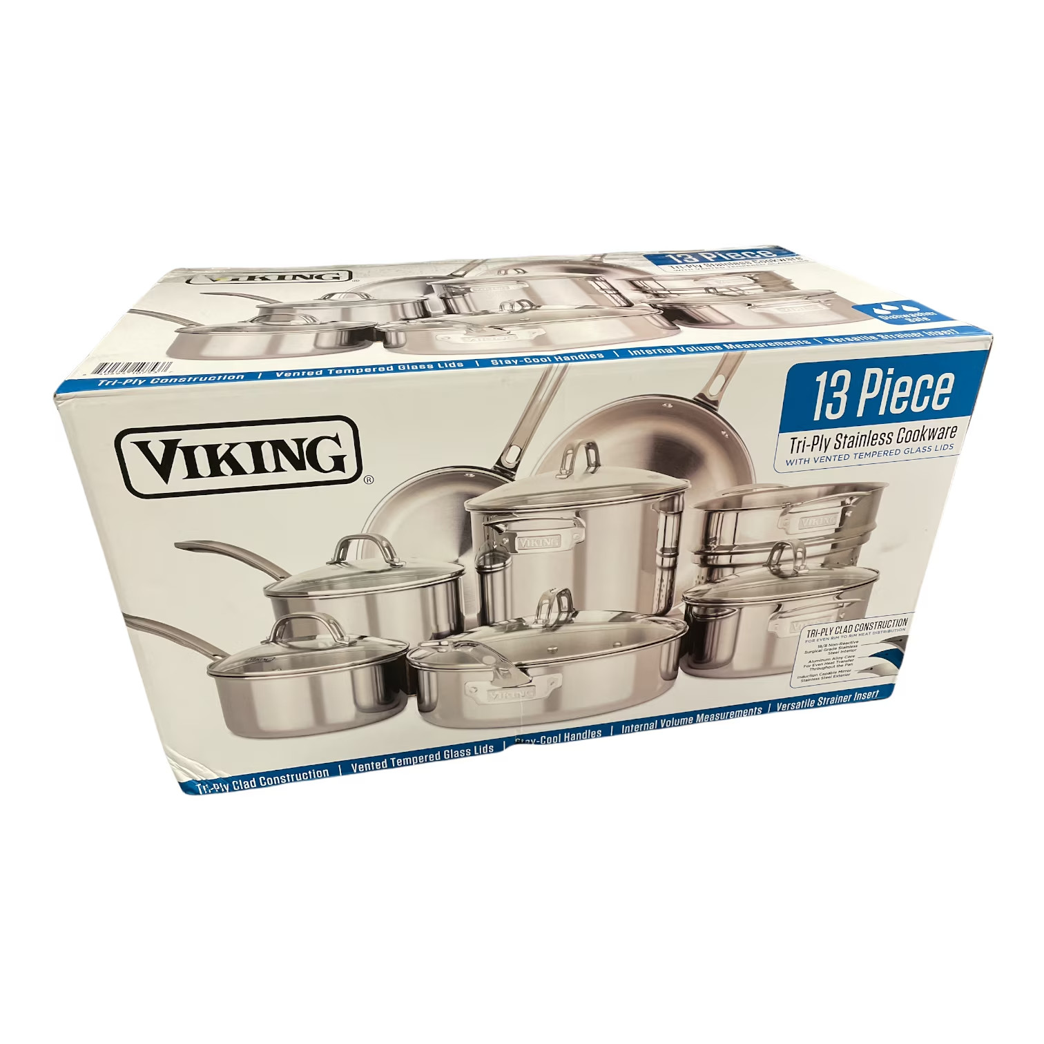 Viking 3-ply 13PC Cookware Set with Vented Glass Lids – Choose Type – New Opened