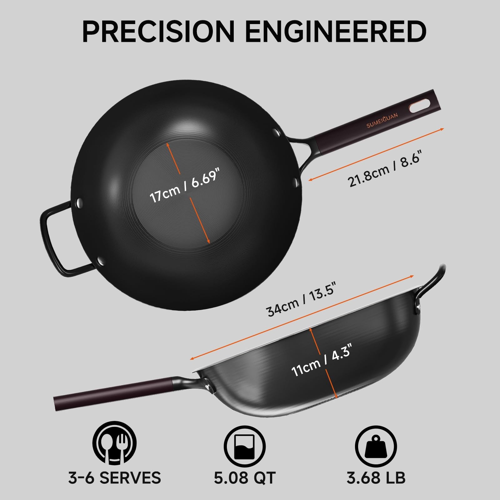 13.5″ Carbon Steel Wok Pan – Pre-Seasoned Flat Bottom Woks & Stir-fry Pans Ch…