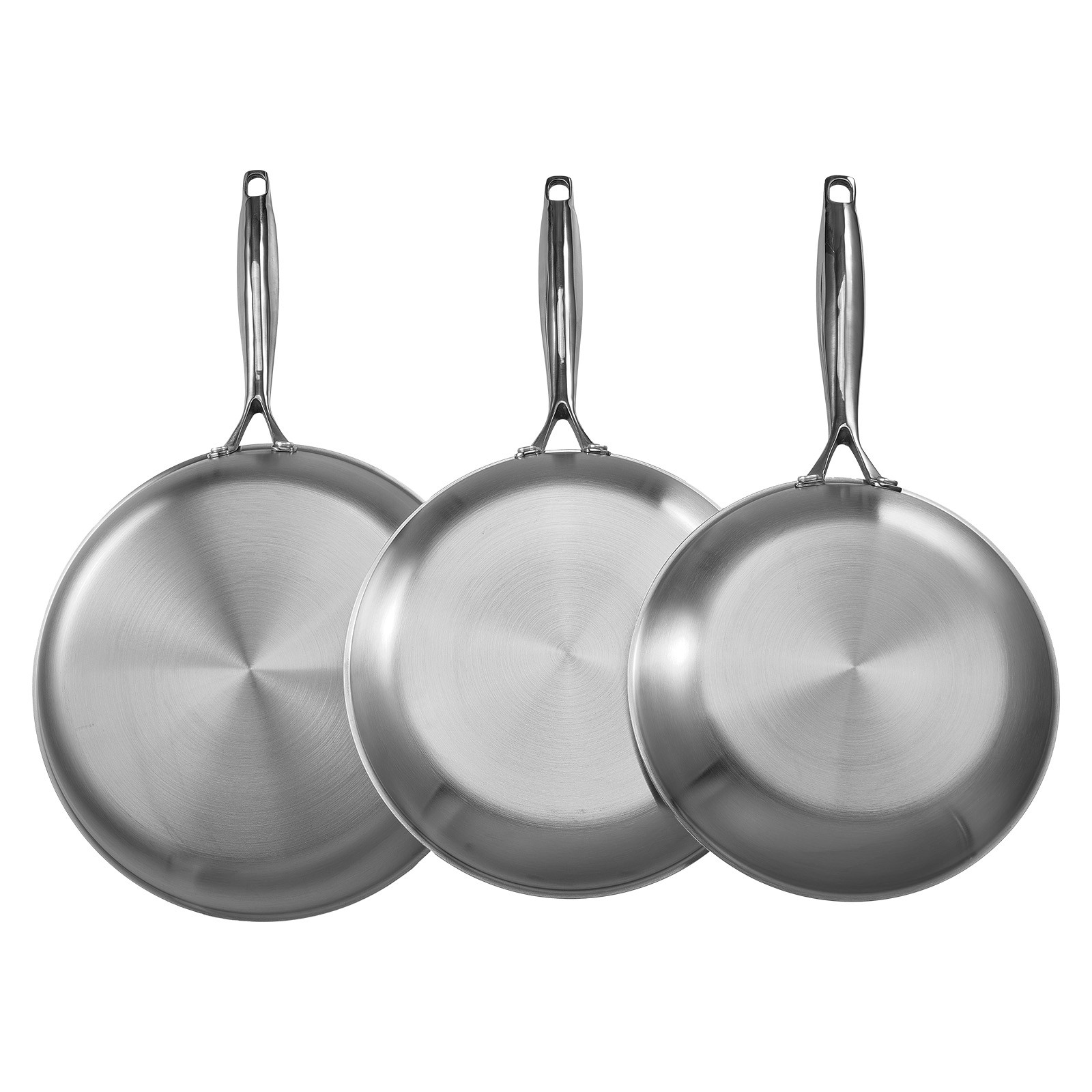 Uimoso Stainless Steel Frying Pan Set 3-Piece Skillet 8 10 12 in Dishwasher Safe