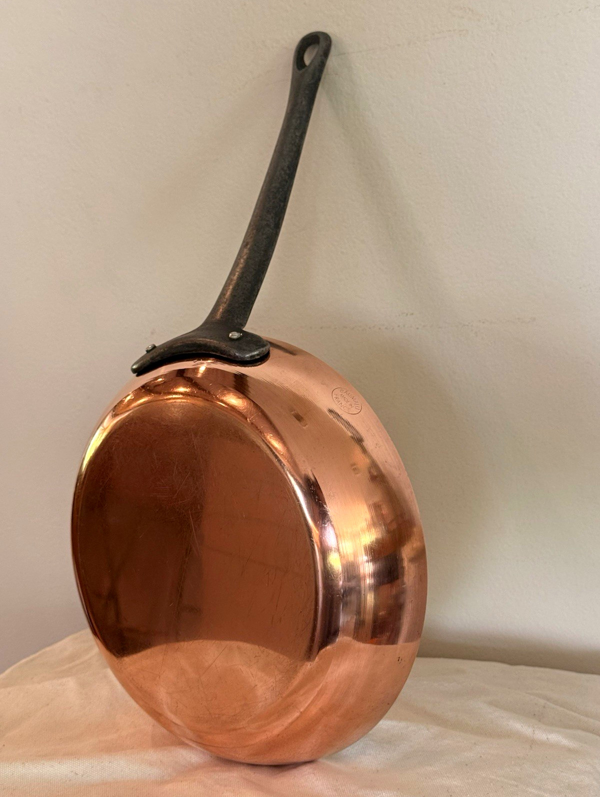 Vintage Stamped Made In France Baumalu Copper 9.5 in Pan Cast Iron Handle