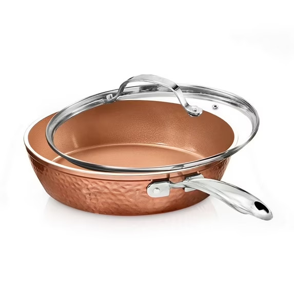 Gotham Steel Hammered Copper 12 Inch Non Stick Frying Pans with Lid, Frying Pans