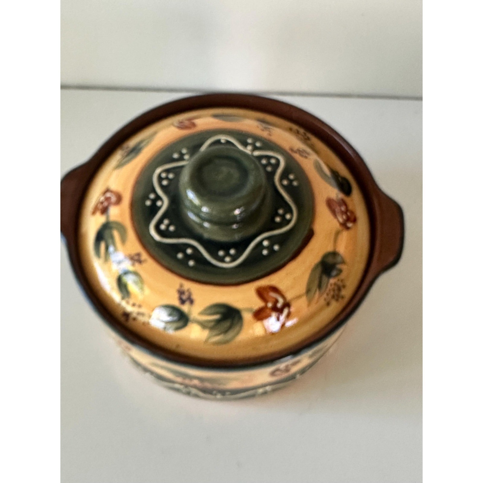 Hand Painted Ceramic Dish Mediterranean Style PotteryLidded Bowl, Rustic Kitchen