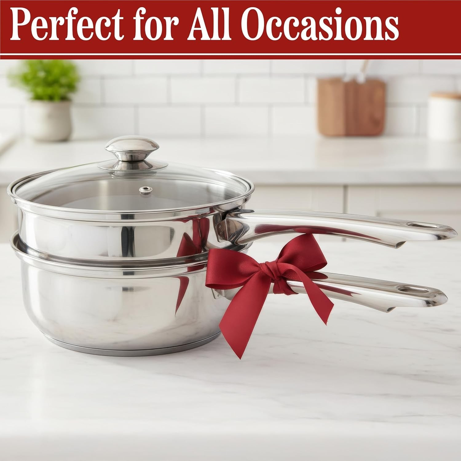 6 Cup Double Boiler Pot Set – 1.5 Quart Stainless-Steel Saucepan 2-in-1 with …
