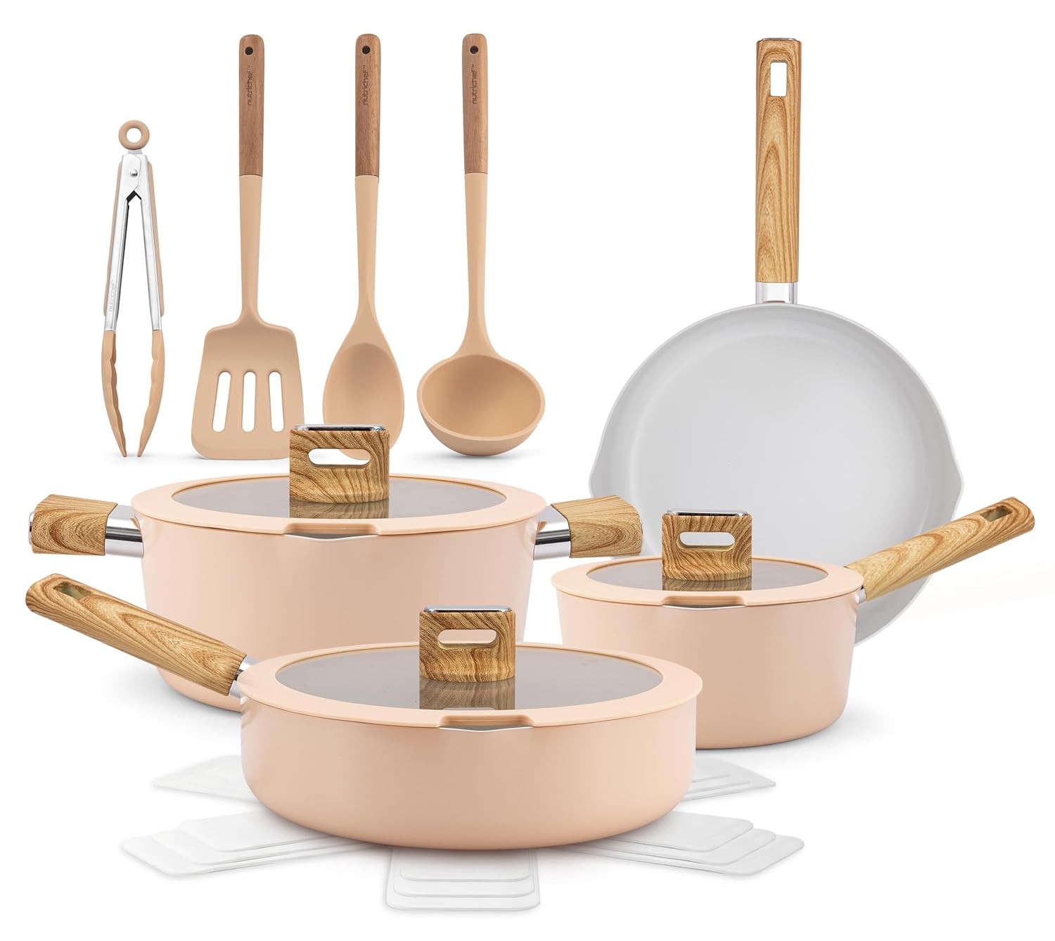 14pc Pink Nonstick Ceramic Cookware Set 14 Piece with Utensils Nonstick Cookware