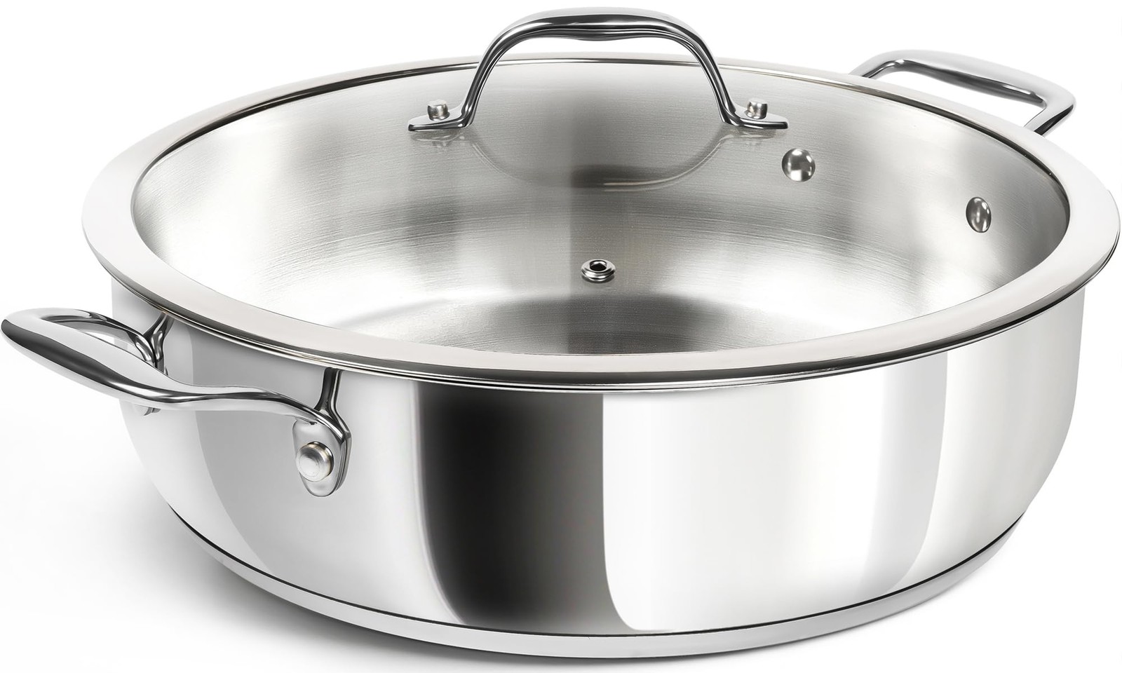 12 Inch Stainless Steel Pan with Lid – Large Saute Pan with Lid, Deep Frying …